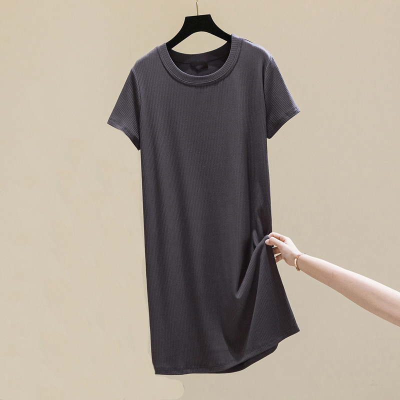 Wholesale custom logo casual midi oversize ladies cotton short sleeve blank long split t shirt dress