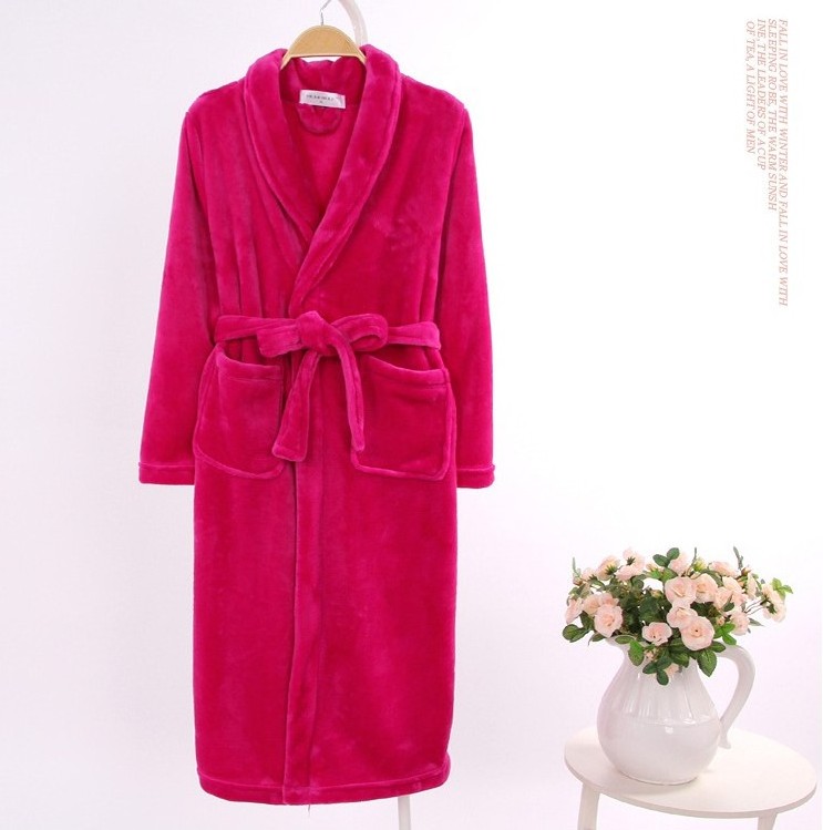 Customized Winter Coral Fleece Robe Women Warm Solid Nightgown Long Spa Robes