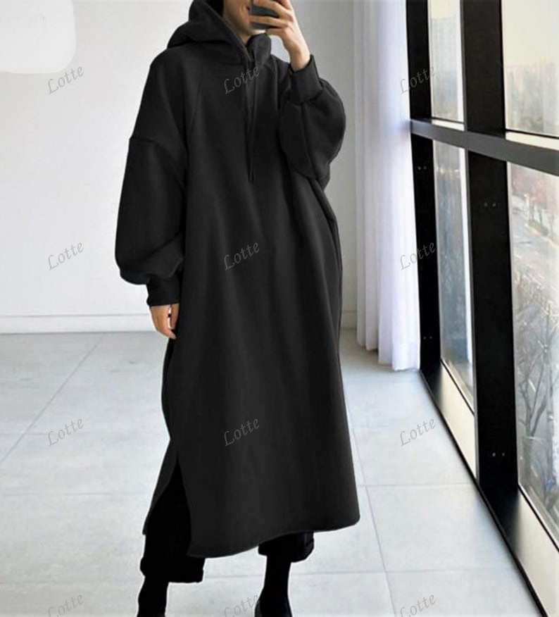 Wholesale Autumn Winter Fleece Solid Split Hem Hoodies Women's Sweatshirt Dresses