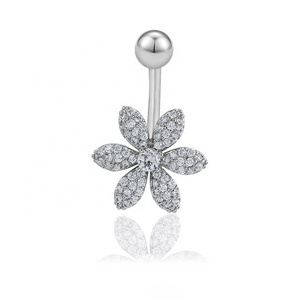 Wholesale 316L Surgical Steel Flower Paved Zirconia Stainless Steel Earrings Piercing Navel Ring Belly Jewelry Belly Button Ring