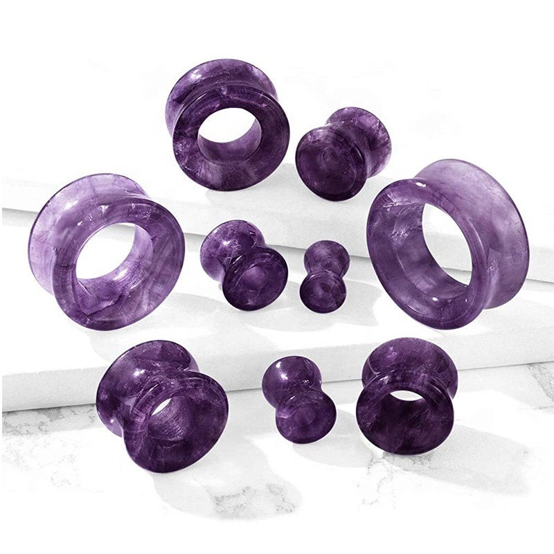 Natural Amethyst Stone Ear Lobe Stretcher Flesh Tunnels Ear Tunnels Classic Piercing