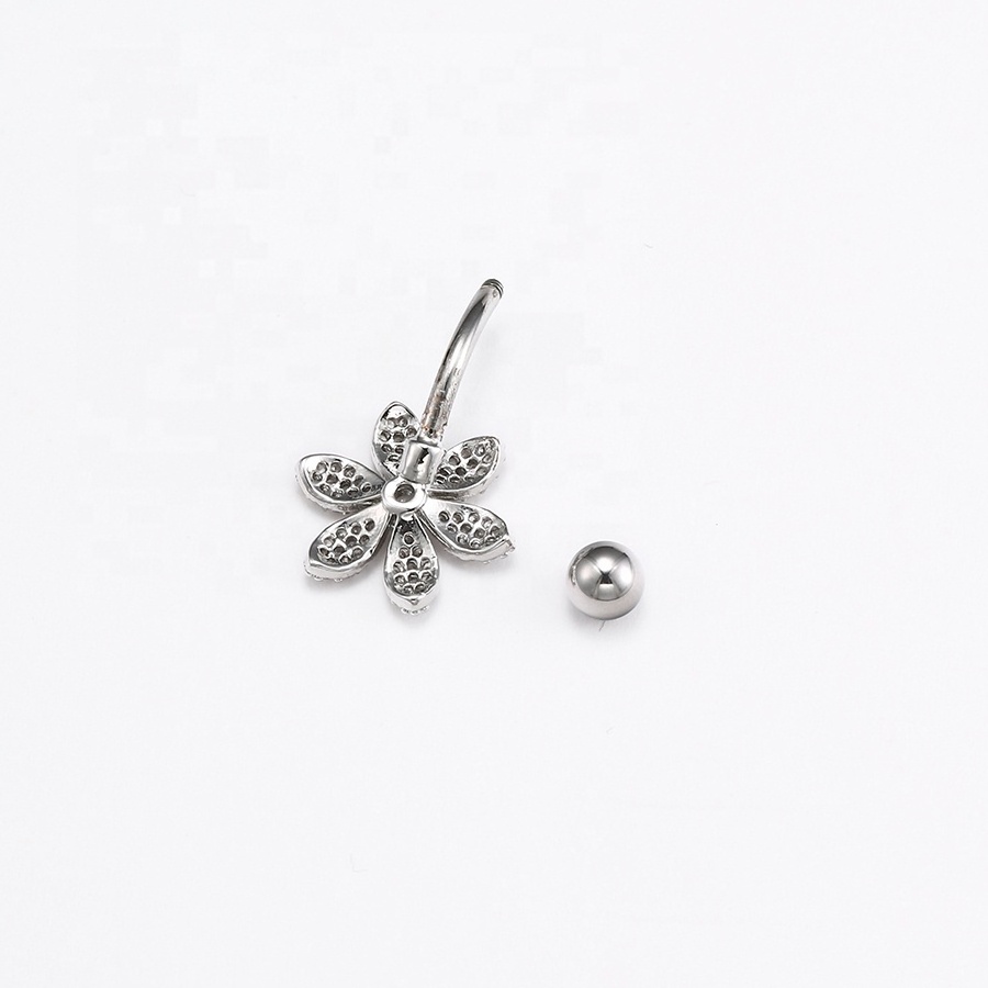 Wholesale 316L Surgical Steel Flower Paved Zirconia Stainless Steel Earrings Piercing Navel Ring Belly Jewelry Belly Button Ring