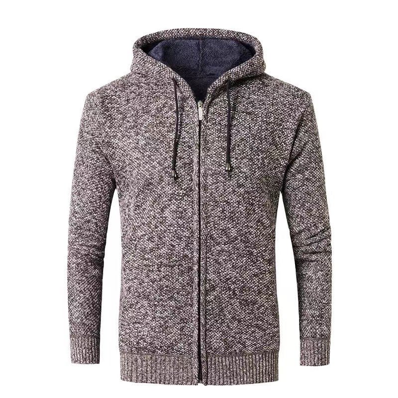 Men's Winter Jacquard Decorated Hooded Cardigan Sweater Long-Sleeved Knitted Top with Anti-Shrink and Anti-Wrinkle Features