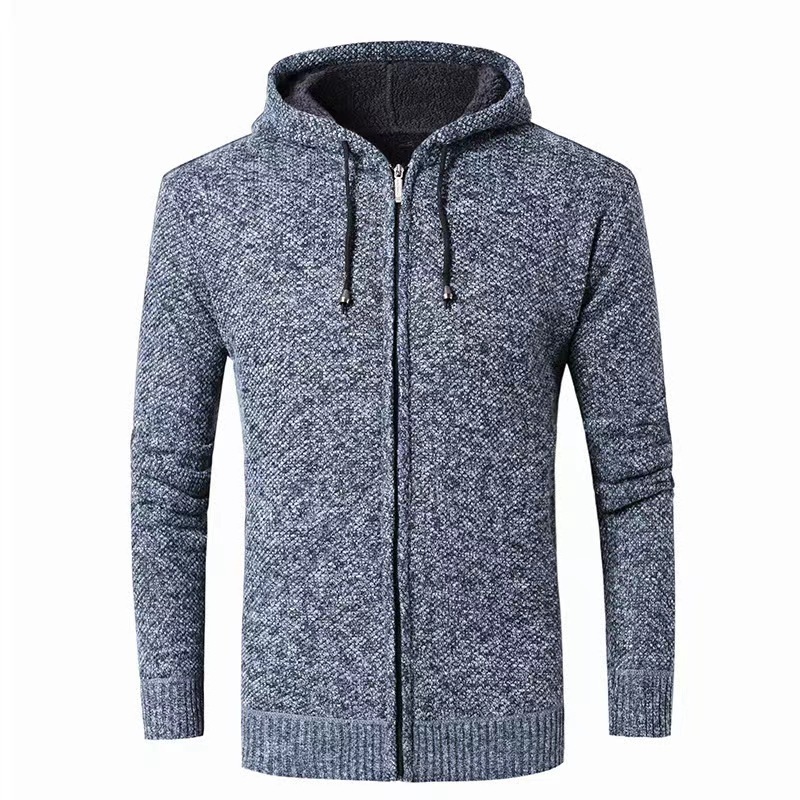 Men's Winter Jacquard Decorated Hooded Cardigan Sweater Long-Sleeved Knitted Top with Anti-Shrink and Anti-Wrinkle Features