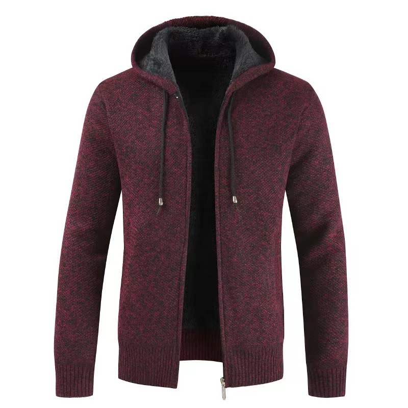 Men's Winter Jacquard Decorated Hooded Cardigan Sweater Long-Sleeved Knitted Top with Anti-Shrink and Anti-Wrinkle Features