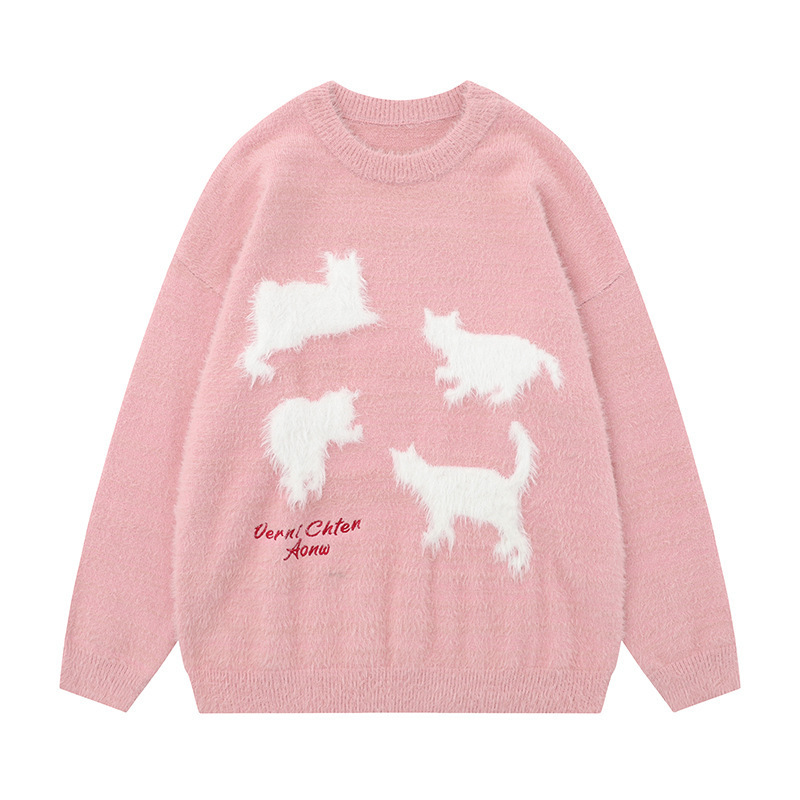 Sweet and cute little cat trendy sweater for women, loose and casual, versatile pullover sweater, winter women's clothing