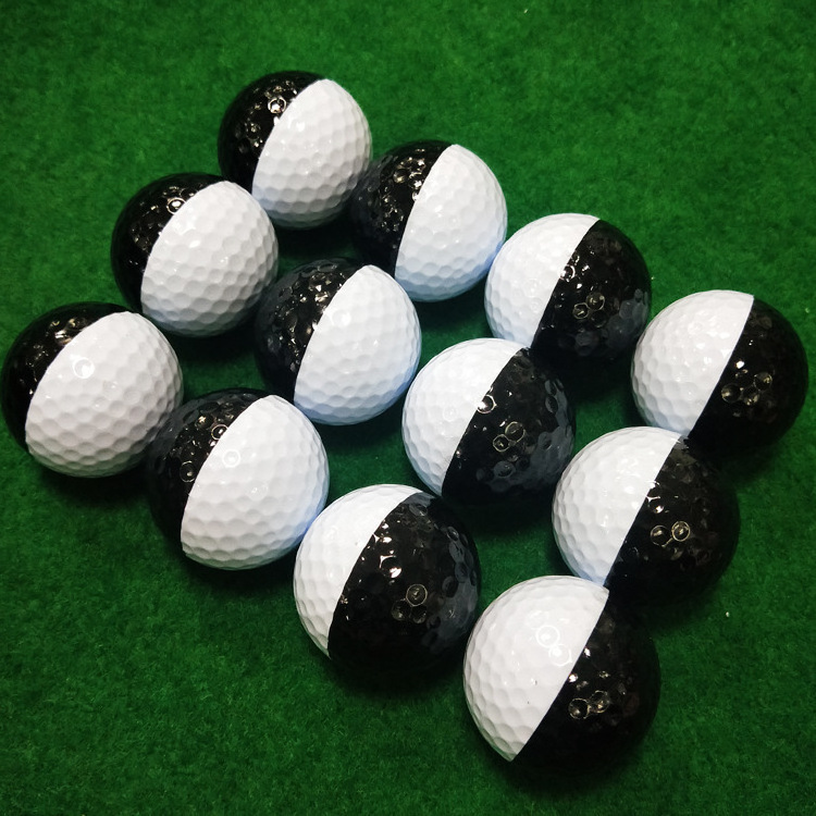 New Style Golf Two Layer Practice Ball Manufacturers Supply Surlyn Golf Ball  Customized Logo Two Colors Black and White