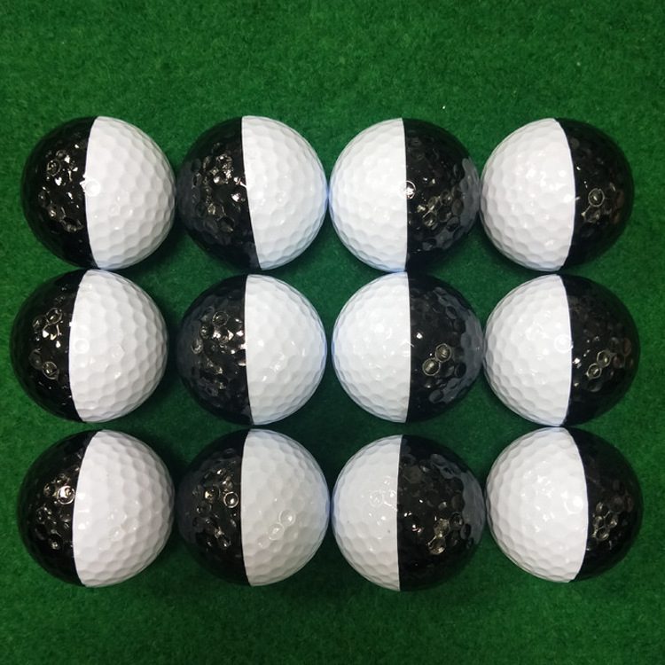 New Style Golf Two Layer Practice Ball Manufacturers Supply Surlyn Golf Ball  Customized Logo Two Colors Black and White