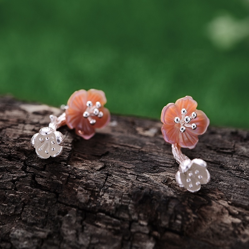 handmade Creative Begonia Flower 925 silver silver  stud  drop earring with 18k gold plating vietnam fine jewelry for women  l