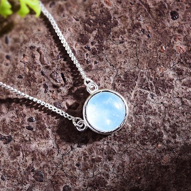 Wholesale Trendy 925 Silver Natural Candy Color Gemstones Classic Round Women Stone Pendant Necklace