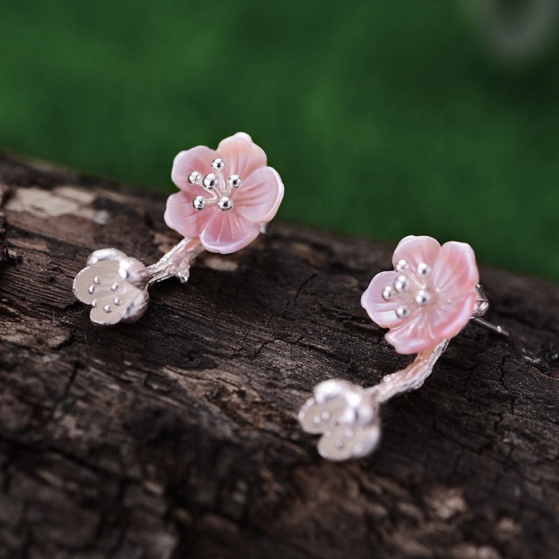 handmade Creative Begonia Flower 925 silver silver  stud  drop earring with 18k gold plating vietnam fine jewelry for women  l