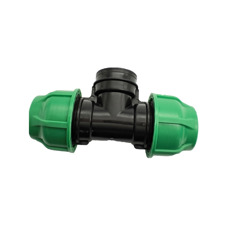 High quality female tee pp pipe fittings 3 way plastic farm irrigation connector compression hdpe 20 25 32mm