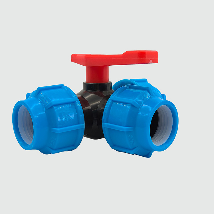 three way 3 ways three-way plastic manual diverter valve pe tee ball valve