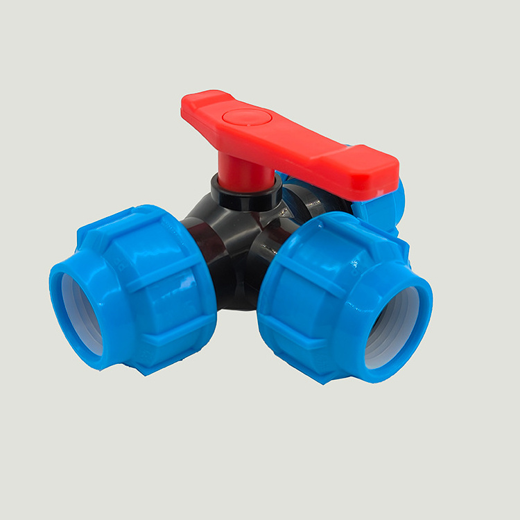 three way 3 ways three-way plastic manual diverter valve pe tee ball valve