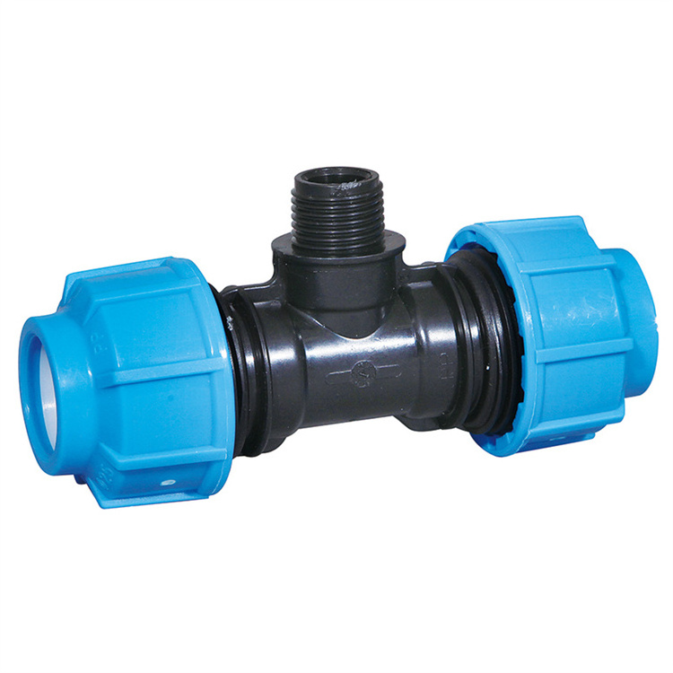 Factory sell HDPE PP compression fitting 90 degree 3 way male thread tee PN16 for irrigation