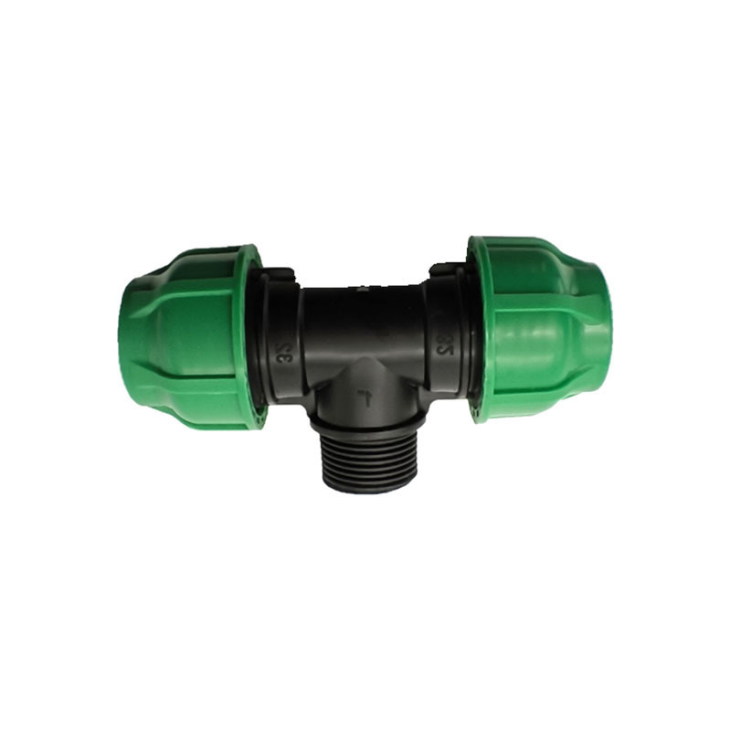 High quality male tee PP pipe fittings 3 way water connector farm irrigation plastic compression hdpe 25 32 63mm