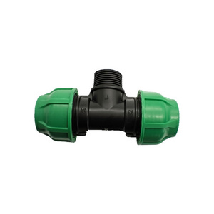 High quality male tee PP pipe fittings 3 way water connector farm irrigation plastic compression hdpe 25 32 63mm