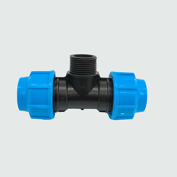 Factory sell HDPE PP compression fitting 90 degree 3 way male thread tee PN16 for irrigation