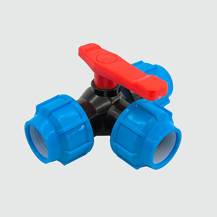 Lotush High Quality Plastic Three Way ball valve garden hose quick connector industrial PP Compression Ball Valve