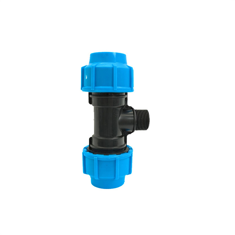 Male Tee PP water pipe fittings PE hdpe irrigation compression plastic tube 3 way