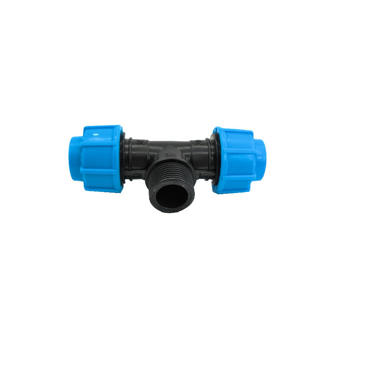 Male Tee PP water pipe fittings PE hdpe irrigation compression plastic tube 3 way