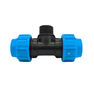 Factory sell HDPE PP compression fitting 90 degree 3 way male thread tee PN16 for irrigation