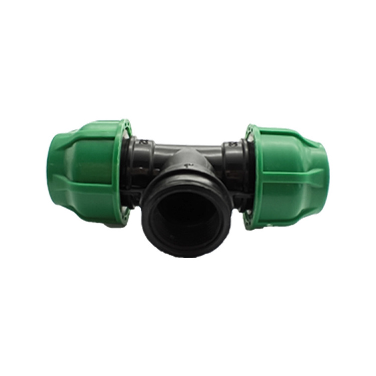 High quality female tee pp pipe fittings 3 way plastic farm irrigation connector compression hdpe 20 25 32mm