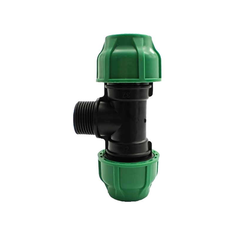 High quality male tee PP pipe fittings 3 way water connector farm irrigation plastic compression hdpe 25 32 63mm