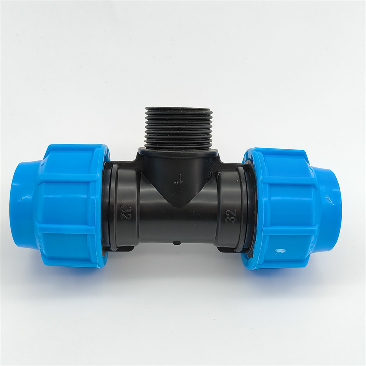 Factory sell HDPE PP compression fitting 90 degree 3 way male thread tee PN16 for irrigation