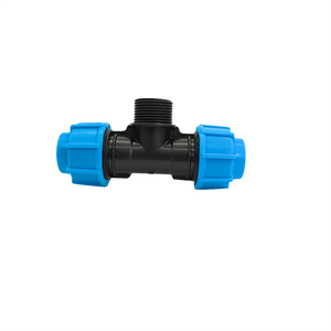 Male Tee PP water pipe fittings PE hdpe irrigation compression plastic tube 3 way