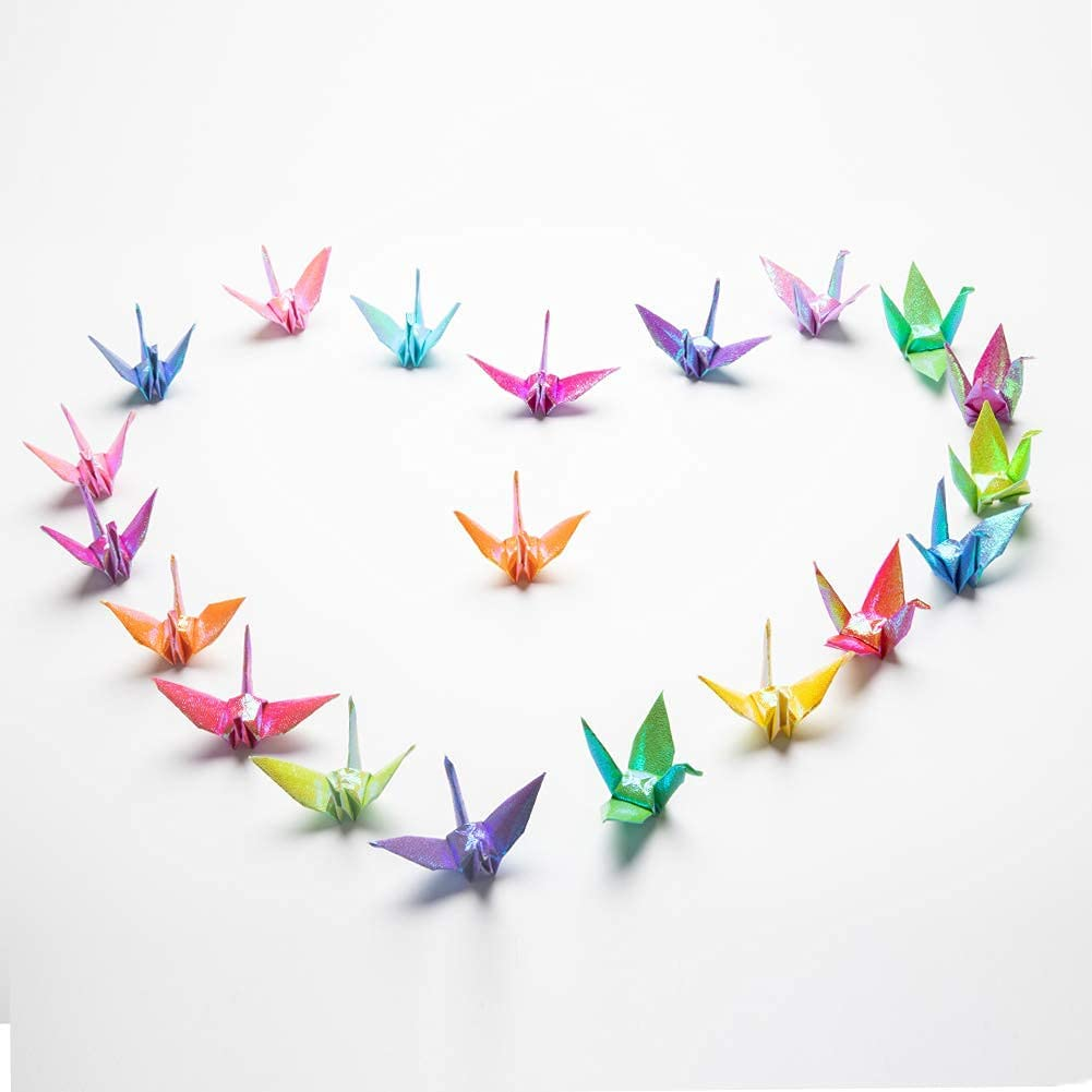 Premade Origami Paper Crane Garlands for Wedding Party Decorations Rainbow Origami Cranes Folded Bird Streamers for Kids Party