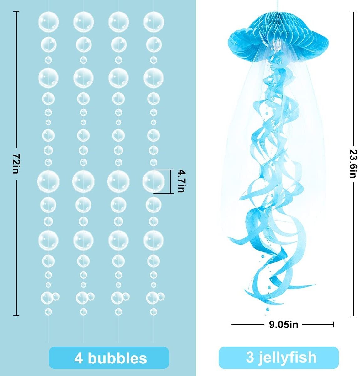 Blue Jellyfish Bubble Garland White Transparent Bubble Streamers For Ocean Theme Party Decoration Holiday Home Party Baby Shower