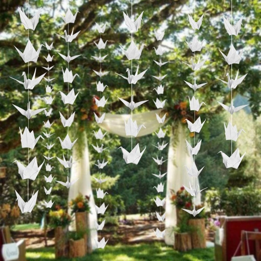 Premade White Origami Paper Cranes Garlands For Rustic Wedding Party Decorations Bridal Shower Birthday Origami Birds Doves