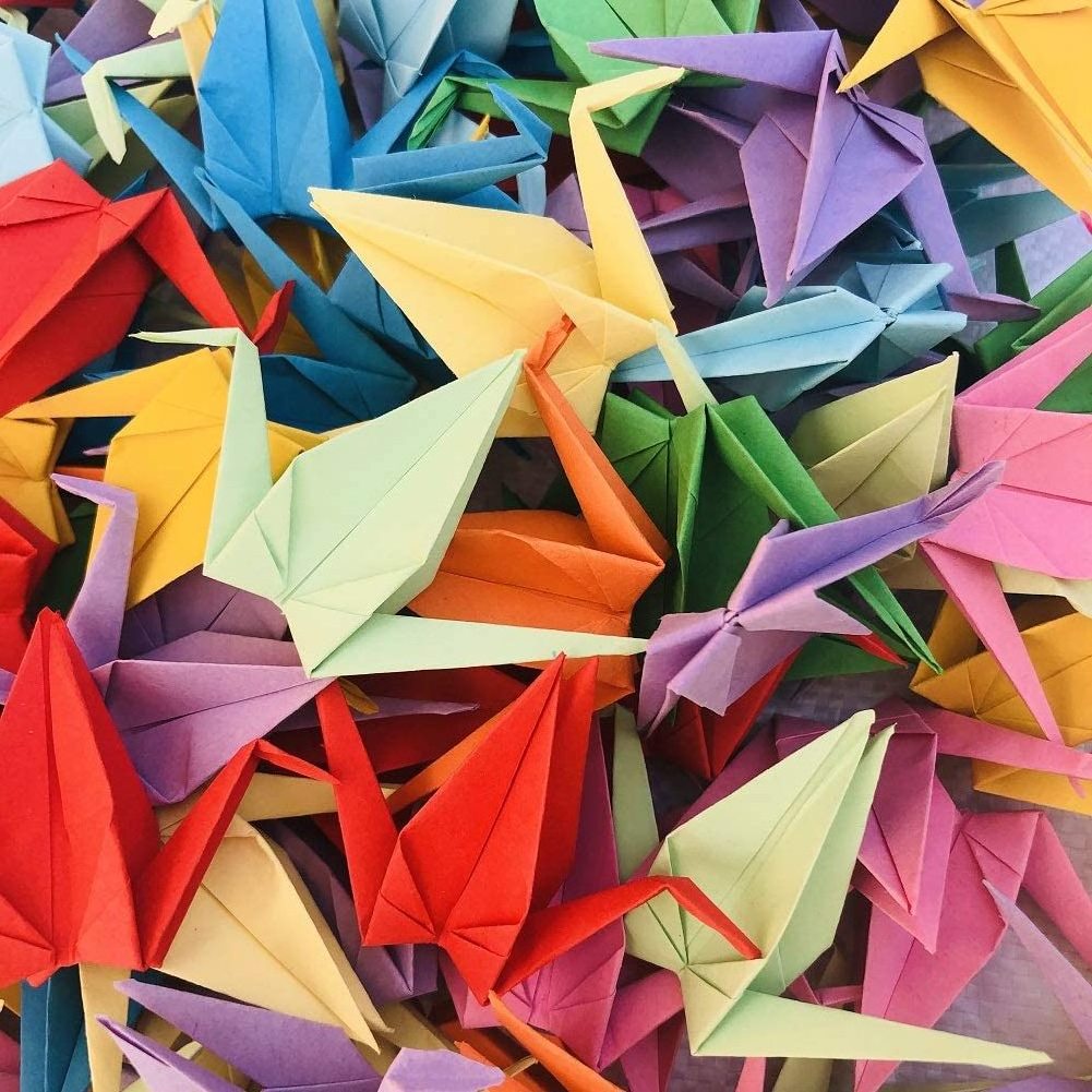 Folded Rainbow Origami Cranes Premade Paper Cranes Handmade DIY Bird Garlands for Wedding Party Birthday Baby Shower Streamers