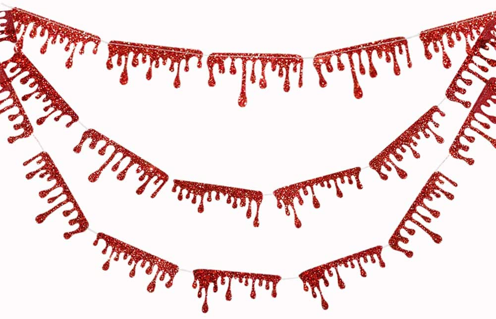 Glitter Red Blood Drop Garland Kit Vampire Diaries Birthday Party Horror Creepy Halloween Decorations Zombie Flag Banner Decor