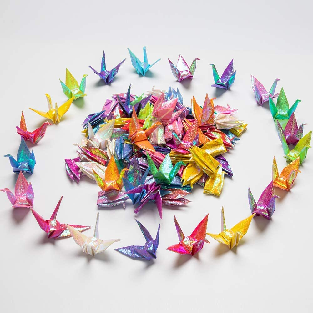 Premade Origami Paper Crane Garlands for Wedding Party Decorations Rainbow Origami Cranes Folded Bird Streamers for Kids Party