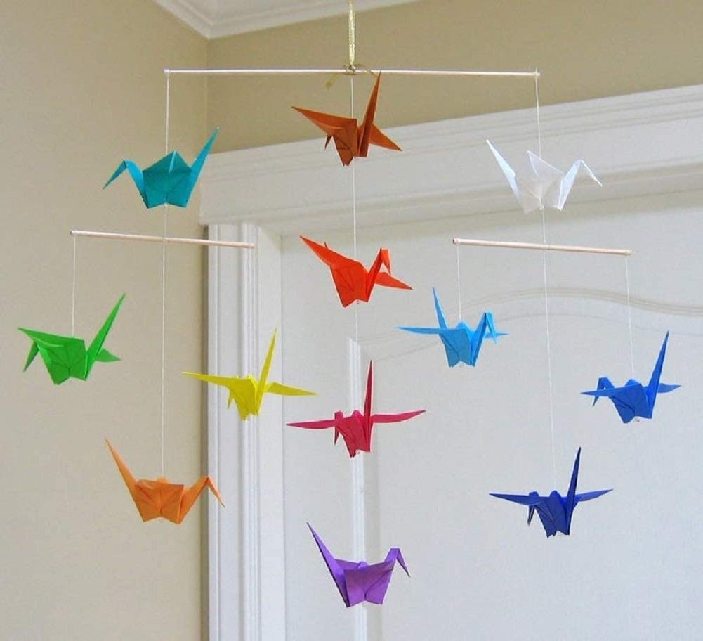 Folded Rainbow Origami Cranes Premade Paper Cranes Handmade DIY Bird Garlands for Wedding Party Birthday Baby Shower Streamers