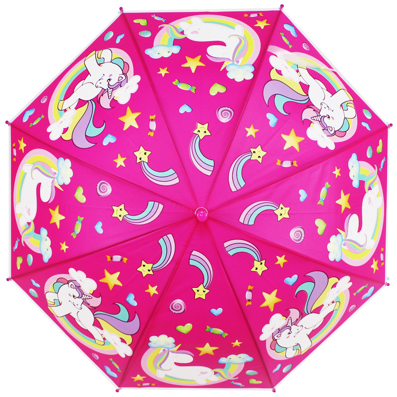 Transparent Edge Kids Umbrella Unicorn Semi-Automatic Long Handle Children Cute Rain Umbrellas for Girls and Boys