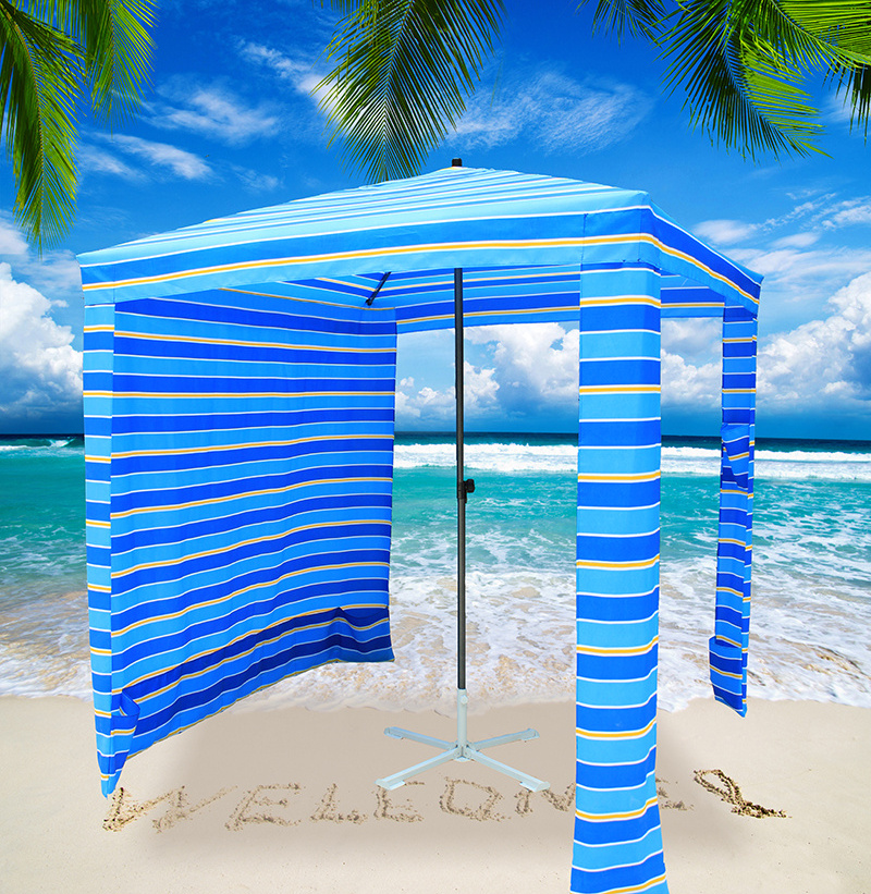 Custom Stripe Printing Portable Square Sun Shelter Beach Cabana Umbrella With Legs Sands Pockets