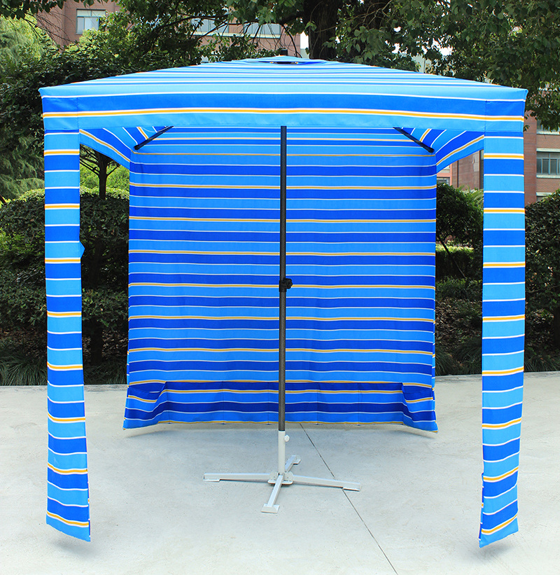 Custom Stripe Printing Portable Square Sun Shelter Beach Cabana Umbrella With Legs Sands Pockets