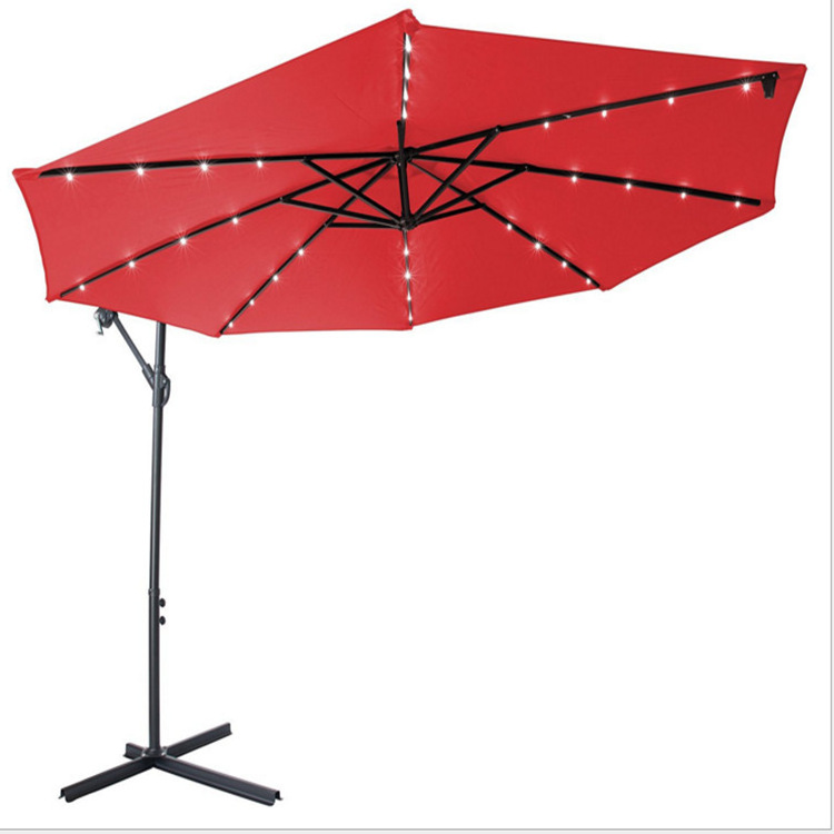 Factory direct sale LED light umbrella Outdoor light bead sunshade umbrella Side solar energy with light banana umbrella