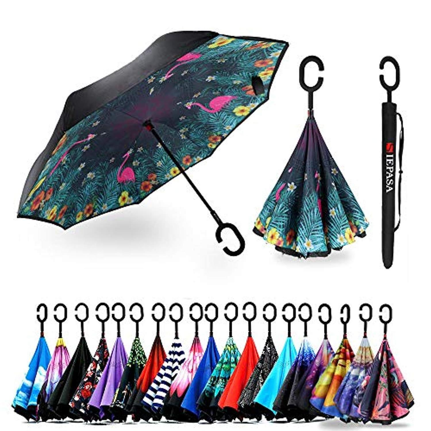 Wholesale Supplier 23 Inch Custom Blue Peacock C Handle Automatic Car Outdoor Double Layer Folding Reverse Inverted Umbrella