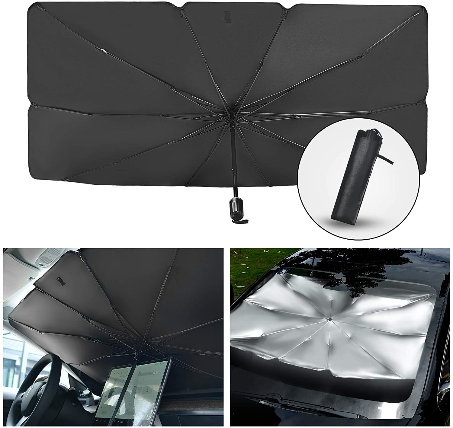 LOTUS Car Shade Parasol Block Cover Silver Coated Vinyl Auto Sunshade Protector Car Window Shade Umbrella for Car