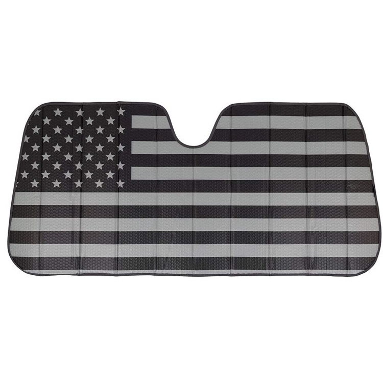 Car Visor Black White/Gray American Flag Front Windshield Sun Shade Folding Auto Sunshade for Car Truck SUV