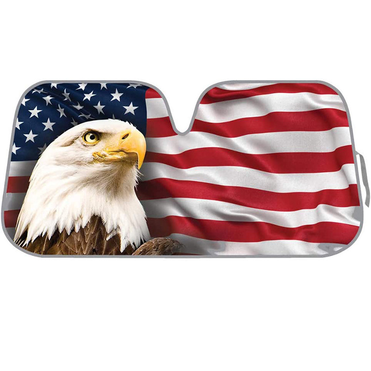 USA Eagle Flag Stars Stripes Print Auto Sunshade for Car SUV Truck Aluminum Foil Foldable Windshield Shade