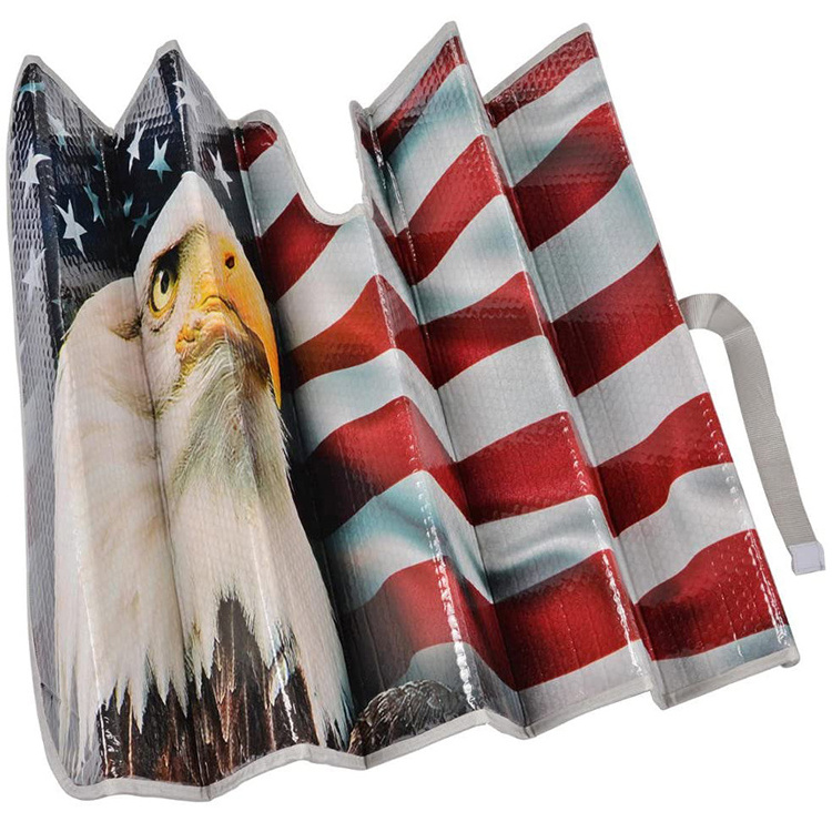 USA Eagle Flag Stars Stripes Print Auto Sunshade for Car SUV Truck Aluminum Foil Foldable Windshield Shade