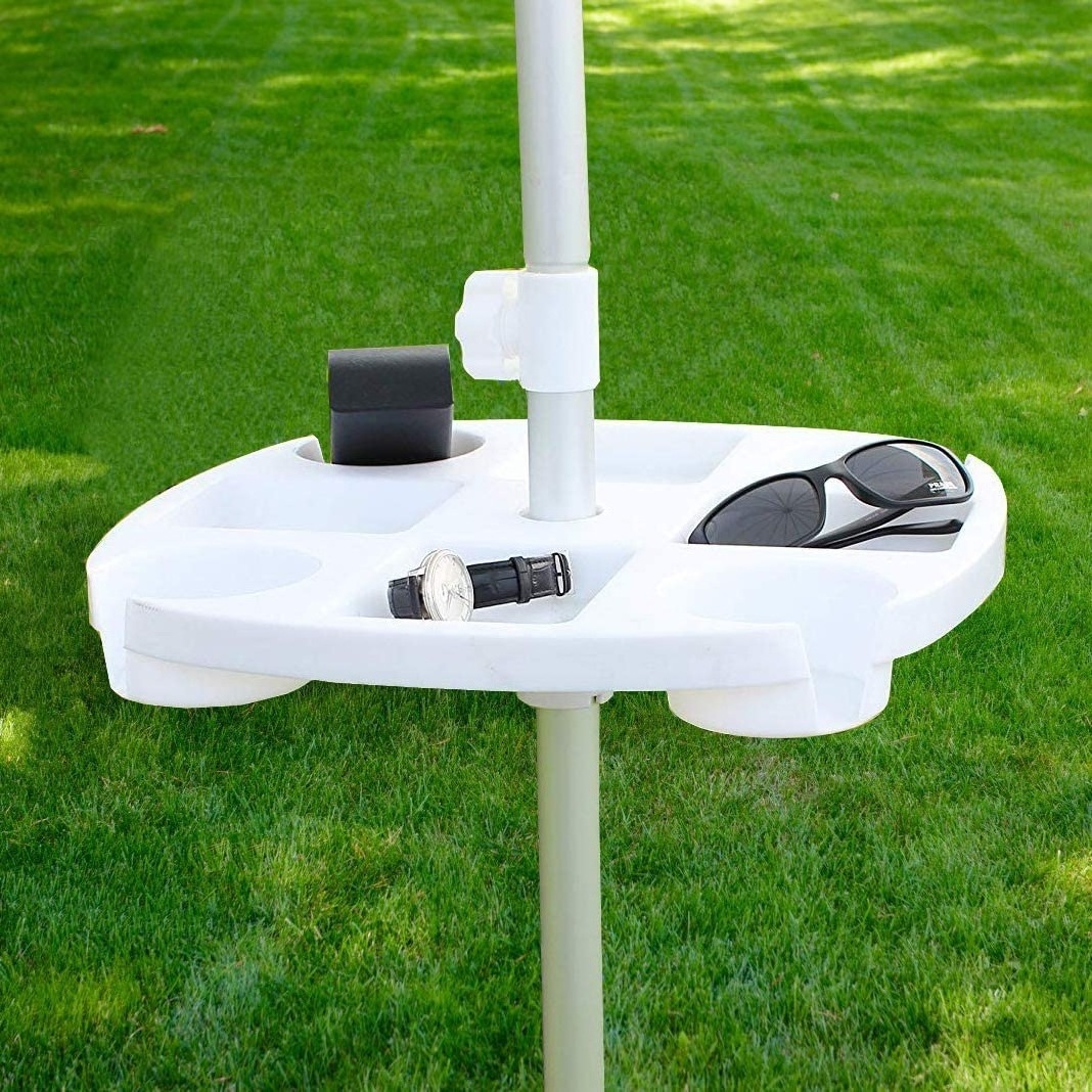 White Plastic Beach Umbrella Table Try Patio Garden Swimming Pool Sun Umbrella Cup Holder Storage Rack