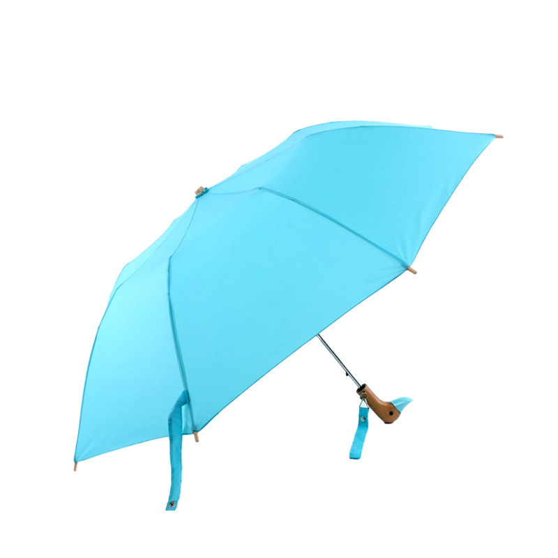 LOTUS New Design Two Fold umbrella Wooden Duck Head Handle Sunny umbrella with Logo