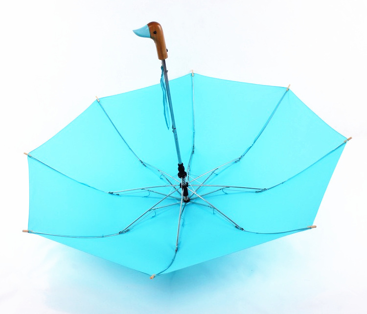 LOTUS Good Quality Custom Umbrellas Two Fold umbrella Wooden Duck Head Handle Sunny umbrella with Logo