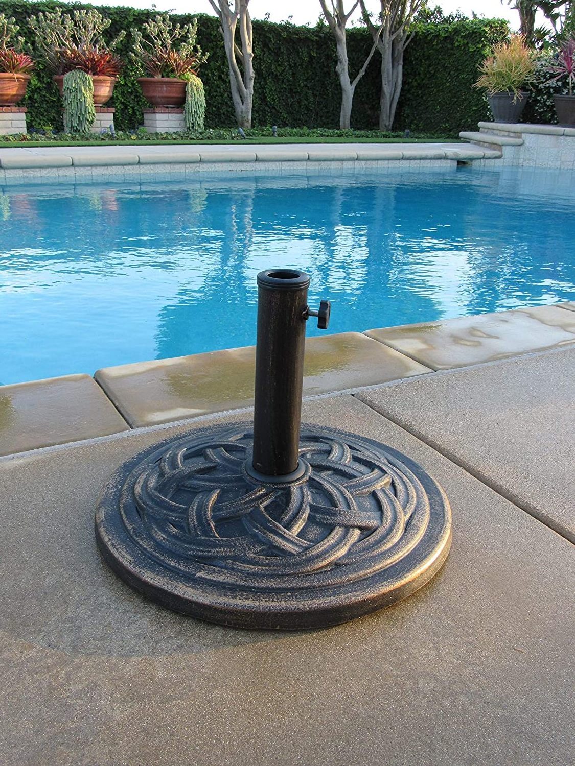 Cast Stone Umbrella Base Made from Rust Free Composite Materials Bronze Powder Coated Finish